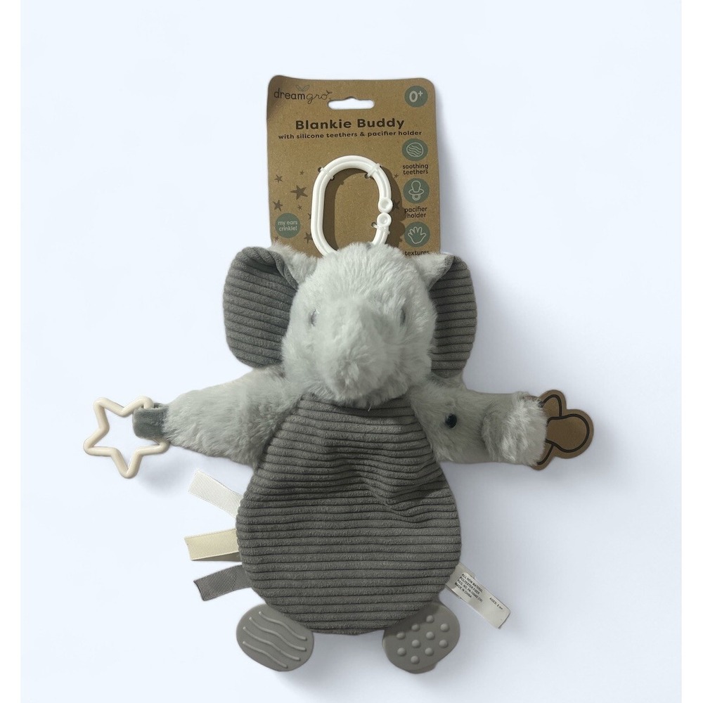 Dreamgro Baby Buddy Blankie Teether Elephant Lovey Flat Toy Soft Sensorial New